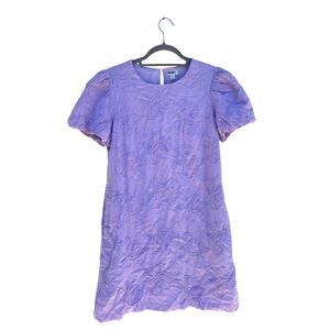 NWT J. Crew Bubble Sleeve Textured Eyelet Shift Mini Dress,‎ Purple, Size 6